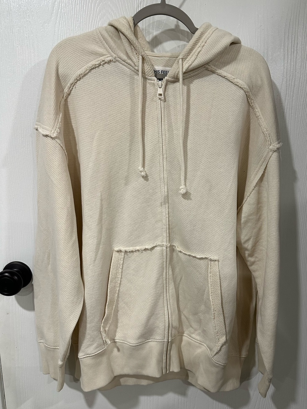 American Eagle Cream Zip-Up Hoodie with Hood